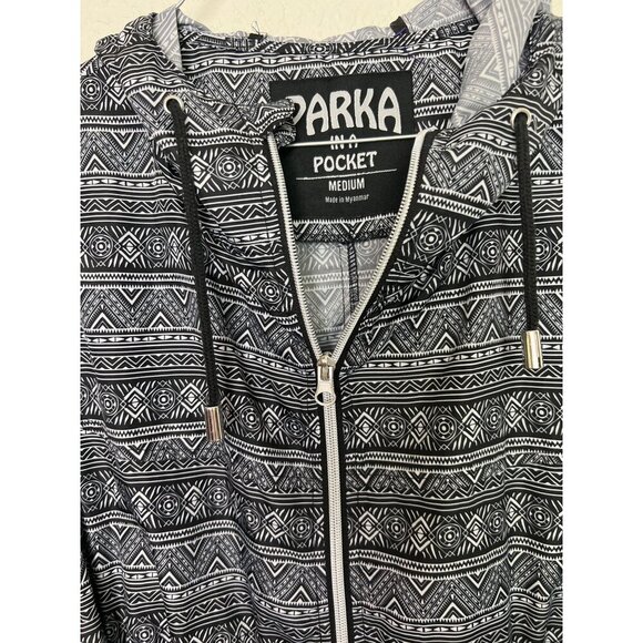 Parka in a Pocket Medium Jacket Tribal Print Full Zip Hooded Geometric Print - Picture 3 of 7